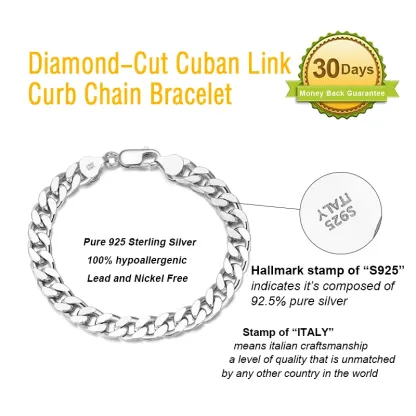 Silver Bracelet 925 Sterling Chunky Cuban Link Chain Bracelet