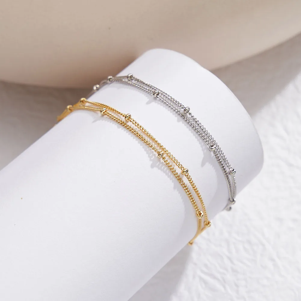 925 Sterling Silver Double Layer Beads Chain Bracelet
