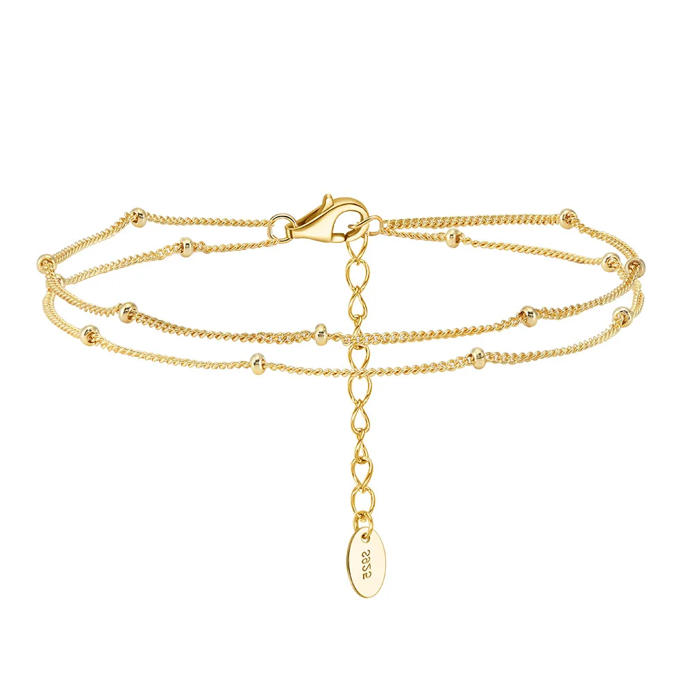 925 Sterling Silver Double Layer Beads Chain Bracelet