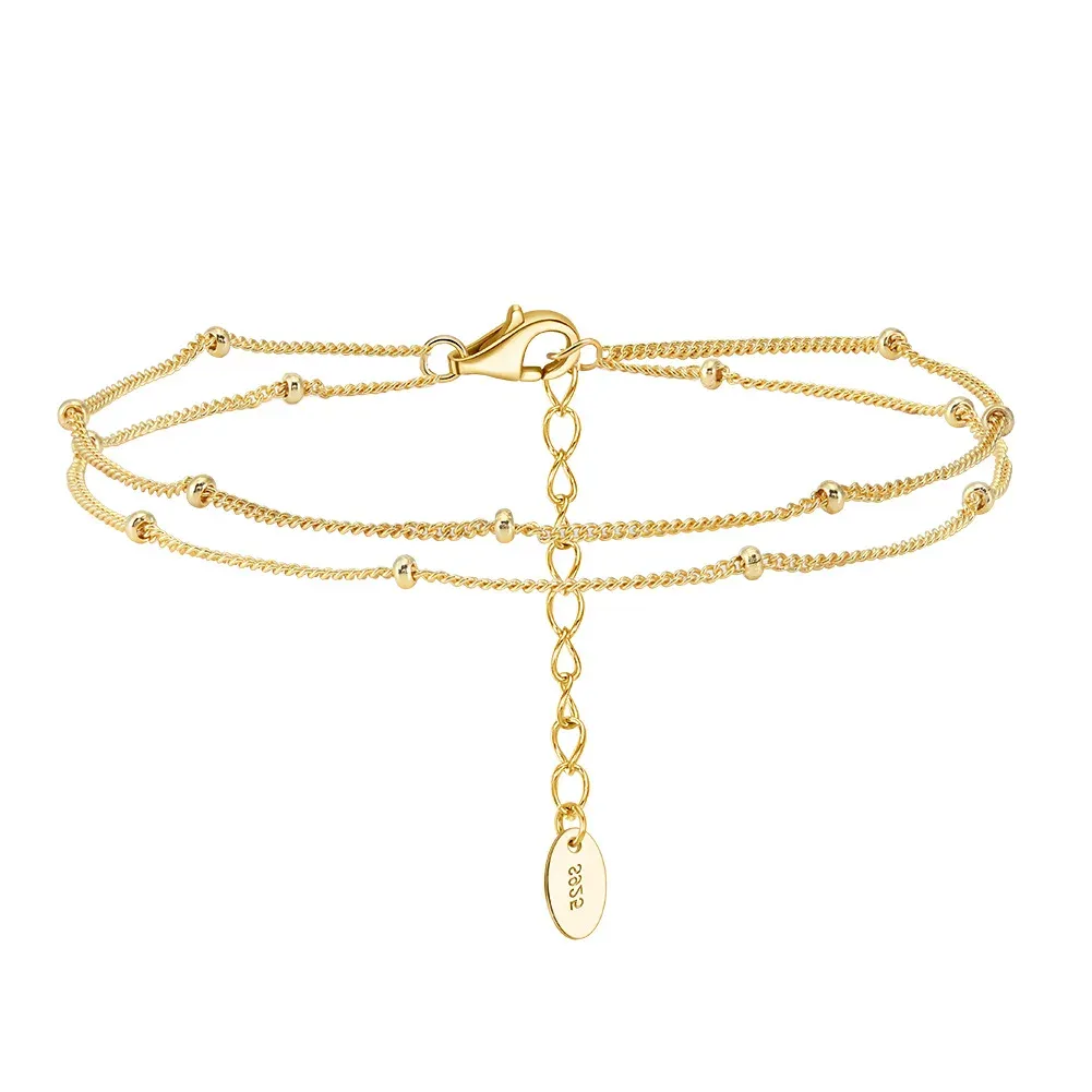 925 Sterling Silver Double Layer Beads Chain Bracelet