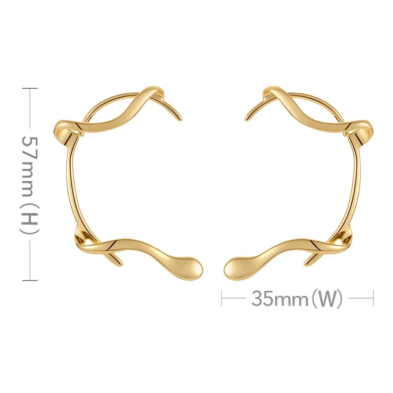 18K Gold Plated Brass Ear Cuff Non-Piercing Clip Earrings