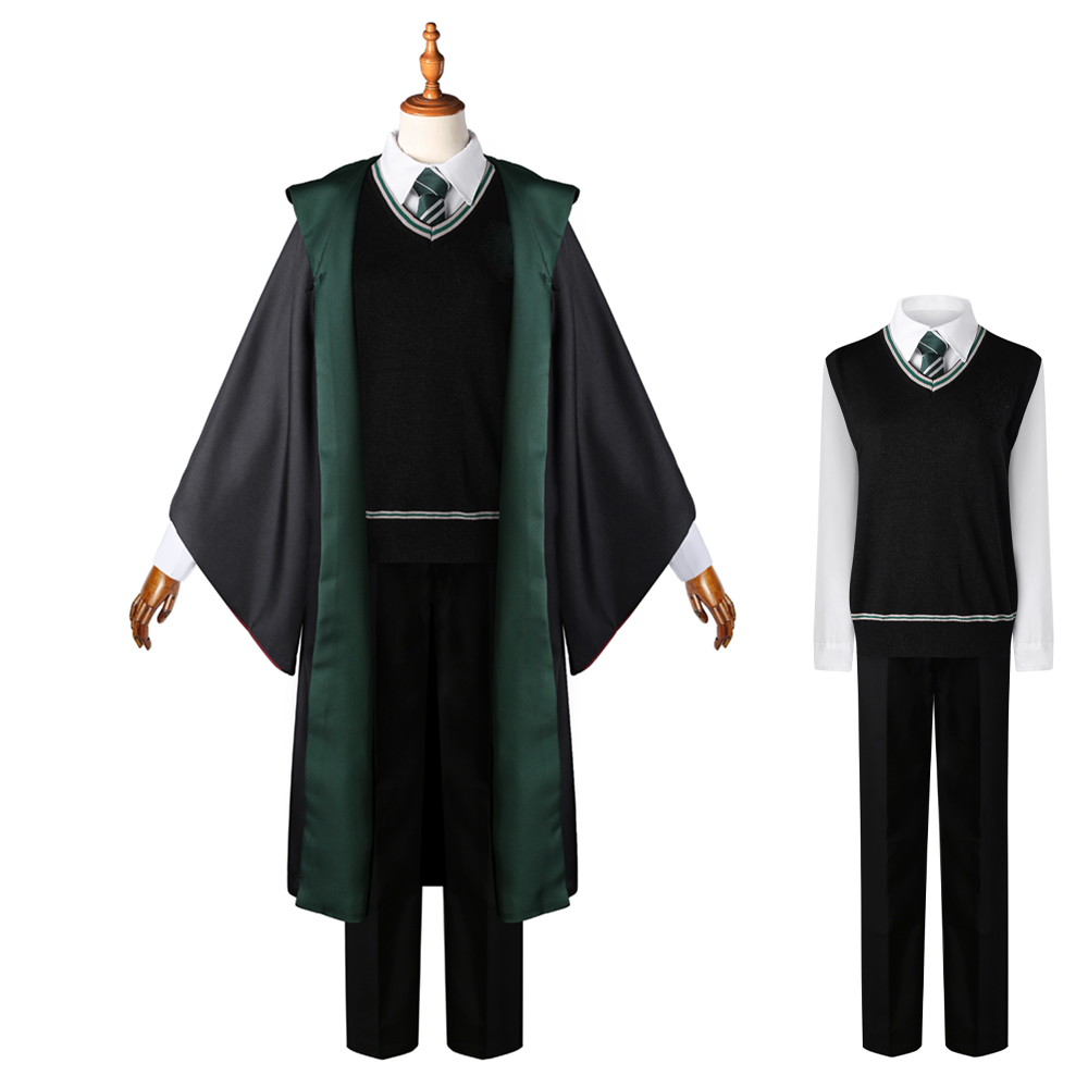 Slytherin Cosplay Costume for Adults, Men and Kids – Wizard Magic Robe for Halloween, Carnival and Christmas