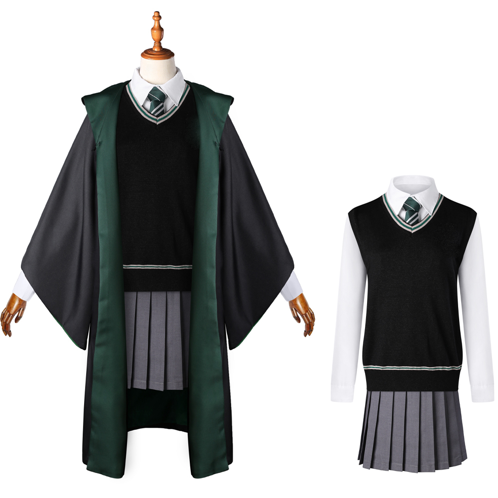 Slytherin Cosplay Costume for Adults, Women, Girls, and Kids – Wizard Magic Robe Halloween Carnival Outfit