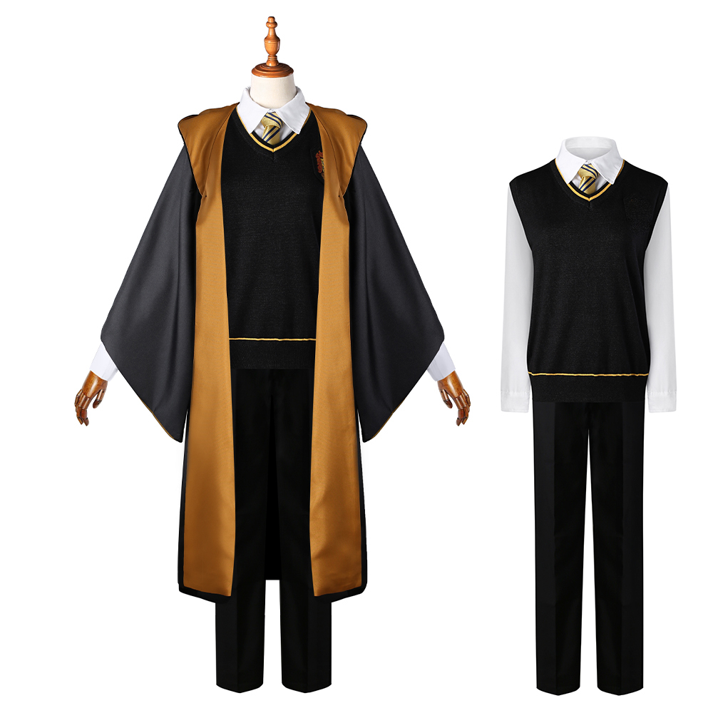 Hufflepuff Cosplay Costume for Adults, Men and Kids – Wizard Magic Robe for Halloween, Carnival and Christmas