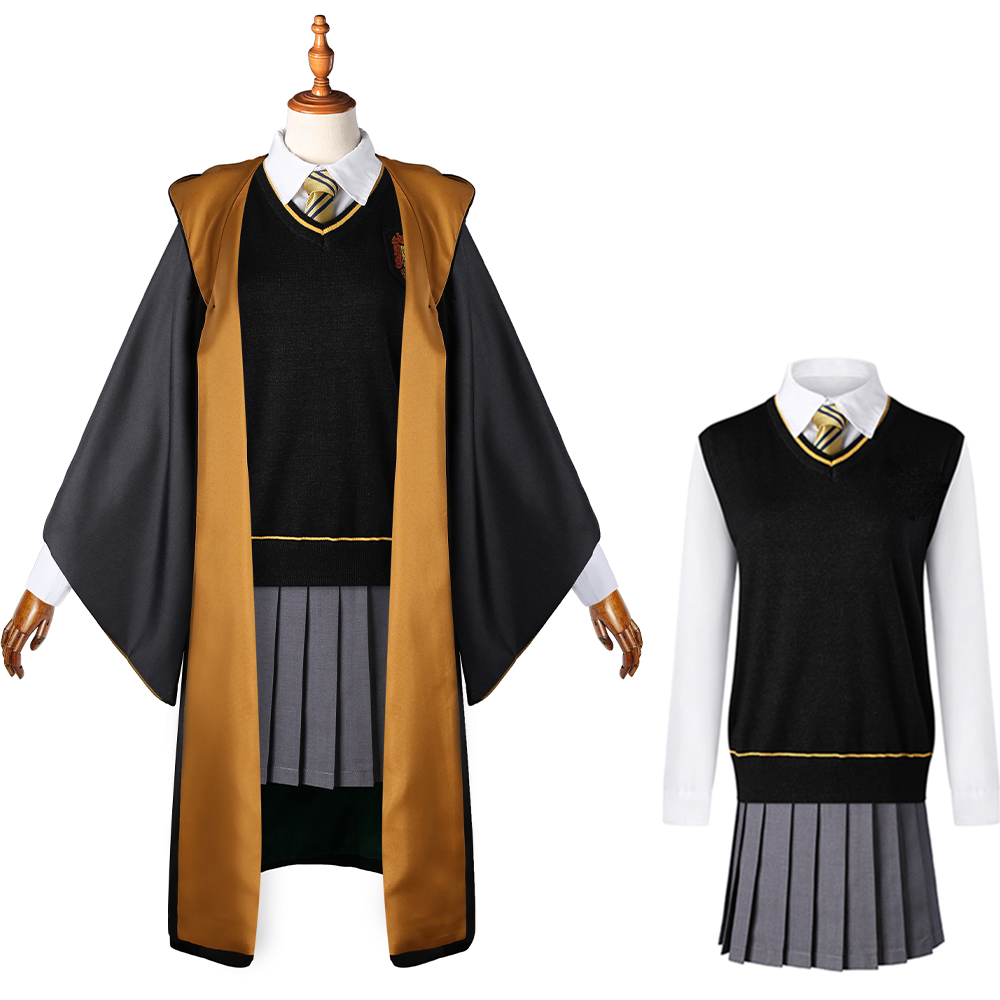Hufflepuff Cosplay Costume for Adults, Women, Girls, and Kids – Wizard Magic Robe Halloween Carnival Outfit