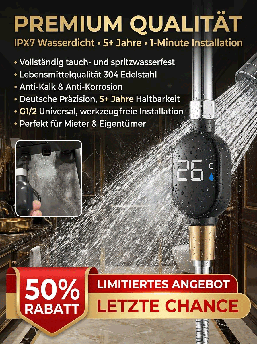 ⚡ Sekundenschnelles Heißwasser (3 Sek.) Intelligenter wasserdichter Duschkopf mit Temperaturanzeige