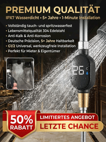⚡ Sekundenschnelles Heißwasser (3 Sek.) Intelligenter wasserdichter Duschkopf mit Temperaturanzeige
