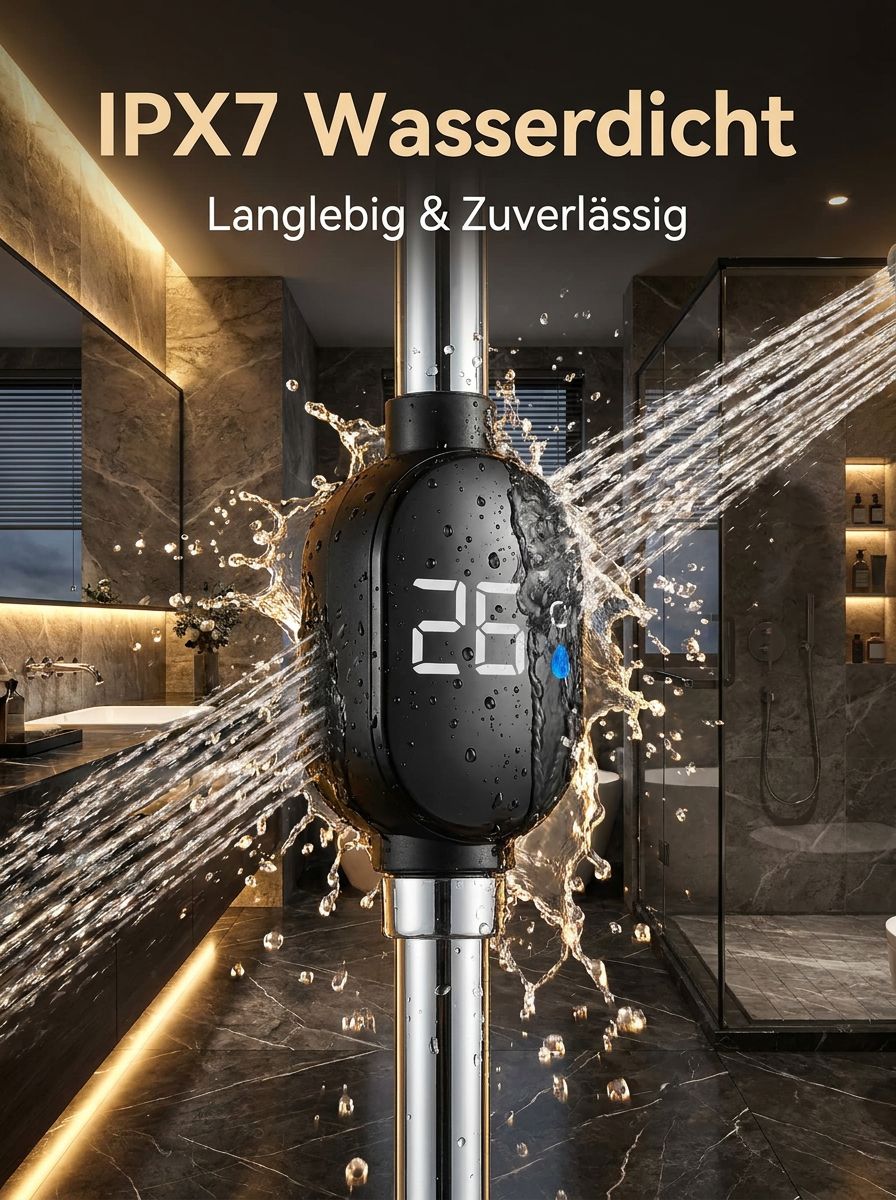 ⚡ Sekundenschnelles Heißwasser (3 Sek.) Intelligenter wasserdichter Duschkopf mit Temperaturanzeige