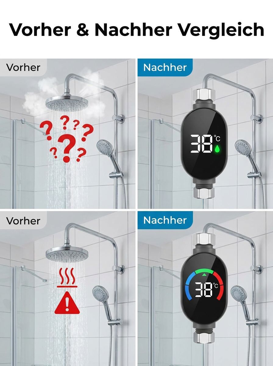 ⚡ Sekundenschnelles Heißwasser (3 Sek.) Intelligenter wasserdichter Duschkopf mit Temperaturanzeige