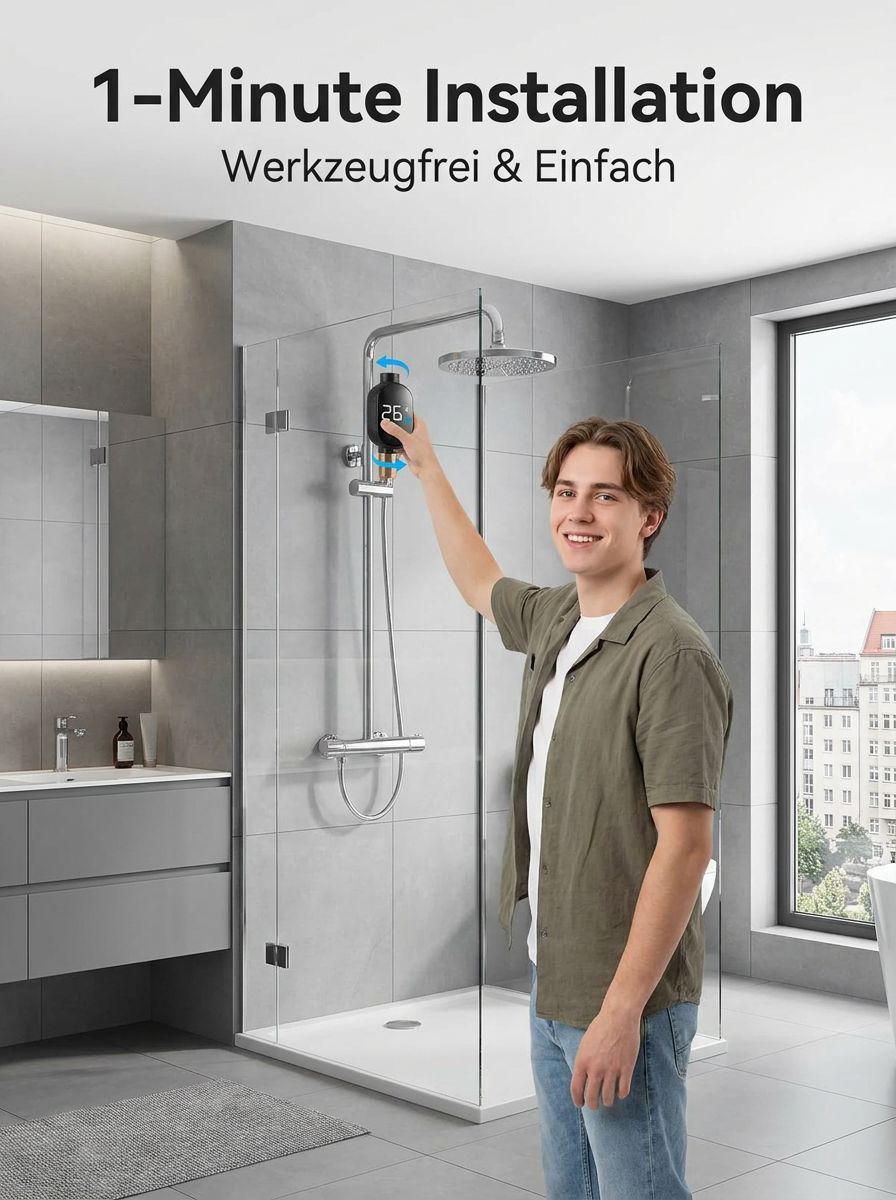 ⚡ Sekundenschnelles Heißwasser (3 Sek.) Intelligenter wasserdichter Duschkopf mit Temperaturanzeige