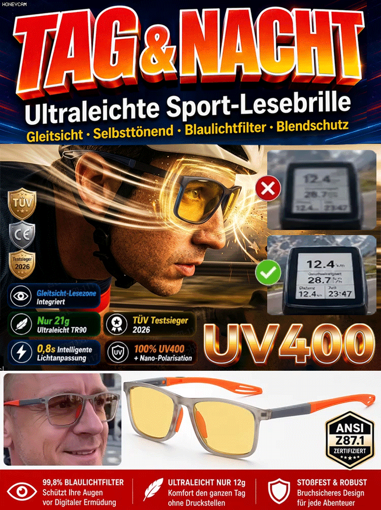 Ultraleichte Sport-Nachtlesebrille für Tag und Nacht