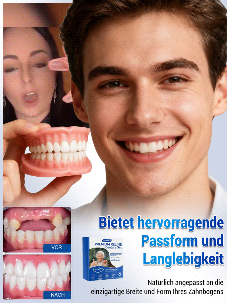 Natürlicher als echte Zähne! In 1 Sekunde angepasst, 48 Stunden tragbar. Medizinisches Patent: Schönheitsprothesen-Set