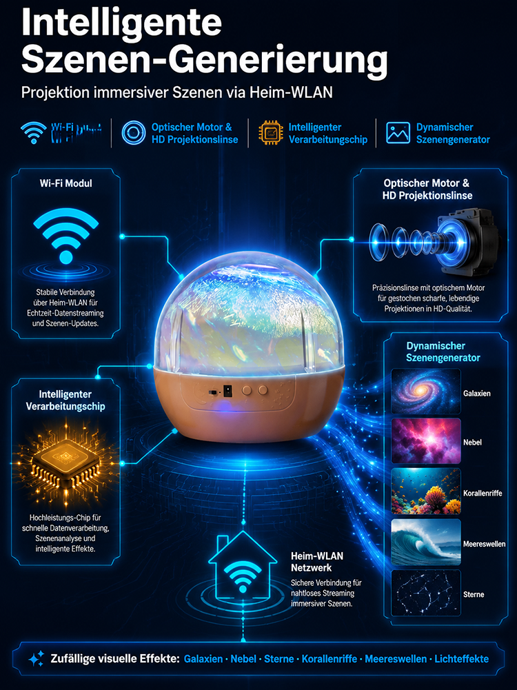 [360°-Drehung] Ocean & Galaxy Projektor: Ultra-HD 3D-Projektionstechnik für dein Zuhause & Auto – in nur 1 Sekunde ein echtes Aquarium!