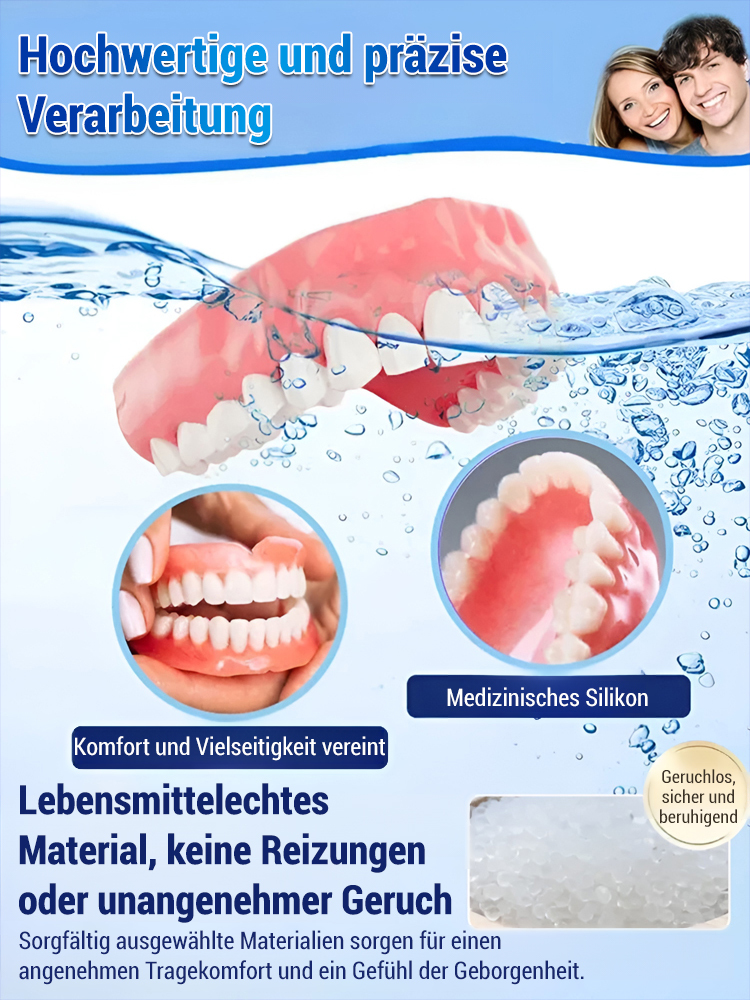 Natürlicher als echte Zähne! In 1 Sekunde angepasst, 48 Stunden tragbar. Medizinisches Patent: Schönheitsprothesen-Set