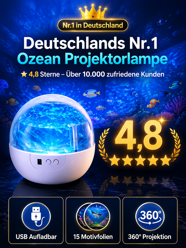[360°-Drehung] Ocean & Galaxy Projektor: Ultra-HD 3D-Projektionstechnik für dein Zuhause & Auto – in nur 1 Sekunde ein echtes Aquarium!
