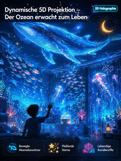 [360°-Drehung] Ocean & Galaxy Projektor: Ultra-HD 3D-Projektionstechnik für dein Zuhause & Auto – in nur 1 Sekunde ein echtes Aquarium!
