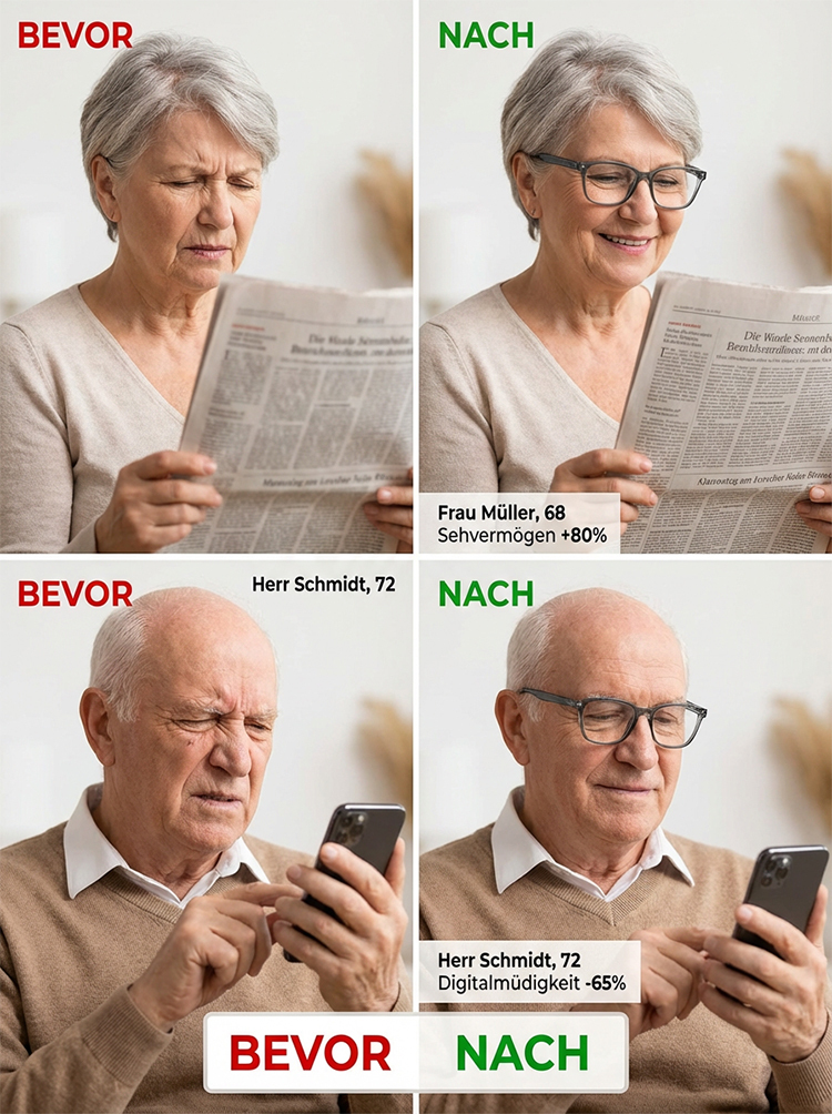 【Ohne Optiker】Ohne Kompromisse. Die Brillenstärke passt sich automatisch an Ihre Sehbedürfnisse im Bereich von -7 bis +7 an