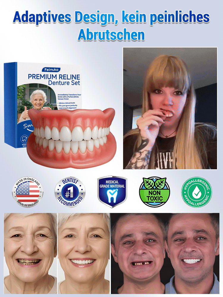 Natürlicher als echte Zähne! In 1 Sekunde angepasst, 48 Stunden tragbar. Medizinisches Patent: Schönheitsprothesen-Set
