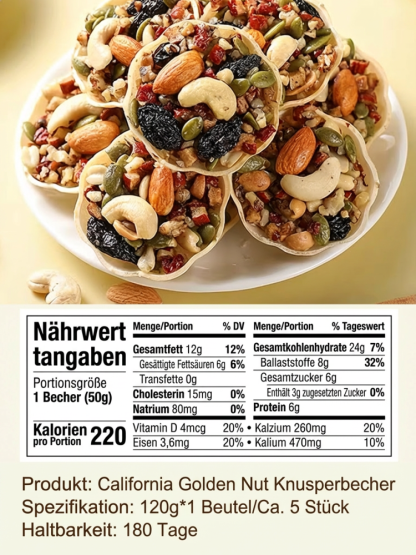 💯100% zuckerfrei & ölfrei – rein natürlich | California Golden Nut Knusperbecher -3-Schicht-Knusper