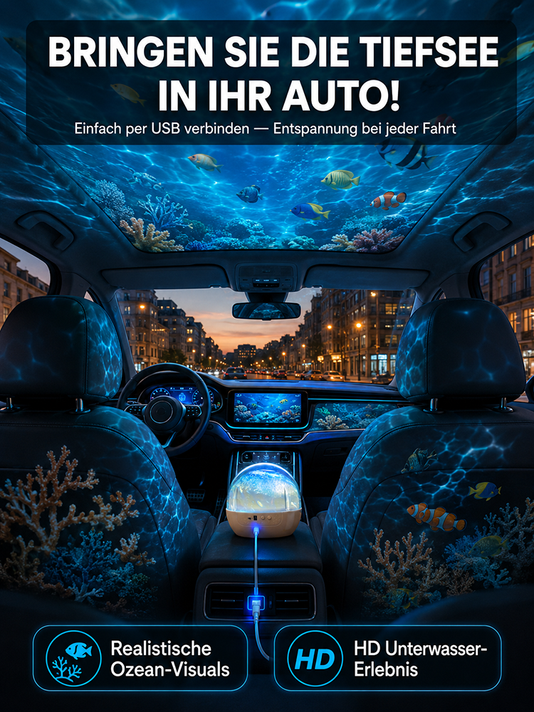 [360°-Drehung] Ocean & Galaxy Projektor: Ultra-HD 3D-Projektionstechnik für dein Zuhause & Auto – in nur 1 Sekunde ein echtes Aquarium!