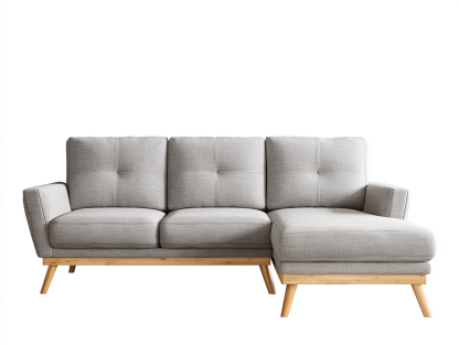 Canapé d’angle en tissu 265×160 cm – gris clair – avec méridienne – style scandinave moderne-Shelterano