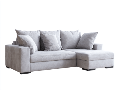 Canapé d’angle en tissu côtelé 270×160 cm – gris clair – avec méridienne et coussins – style contemporain-Shelterano