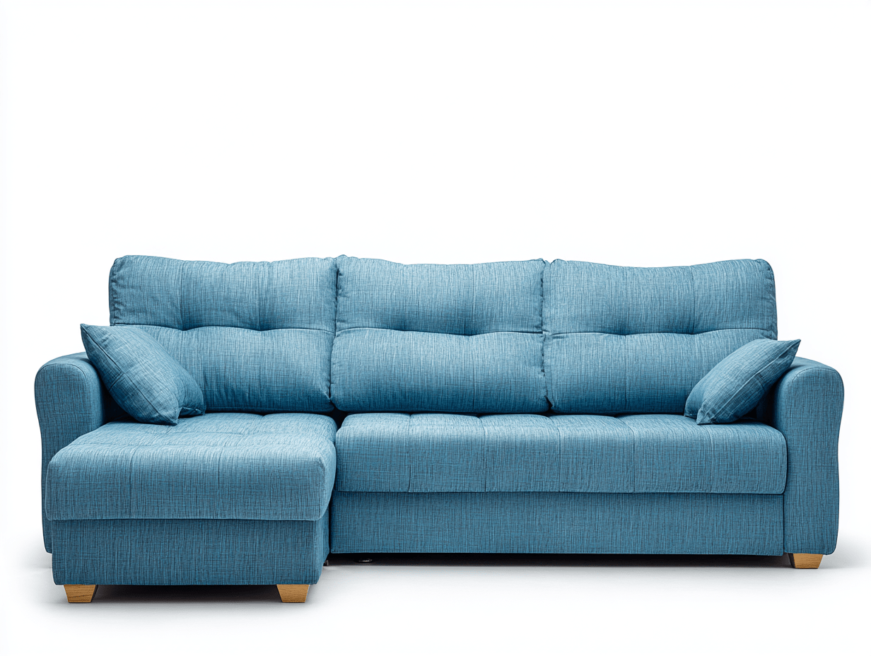 Canapé d’angle en tissu 250×160 cm – bleu – style moderne avec coussins-Shelterano