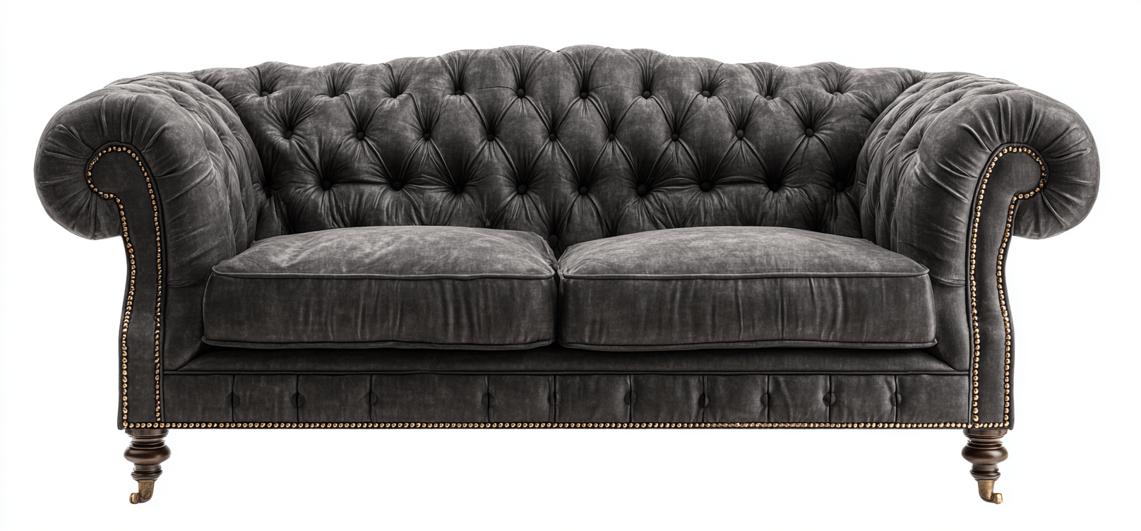 Canapé tissu 3 places 215×95×85 cm – velours gris anthracite – style Chesterfield capitonné-Shelterano