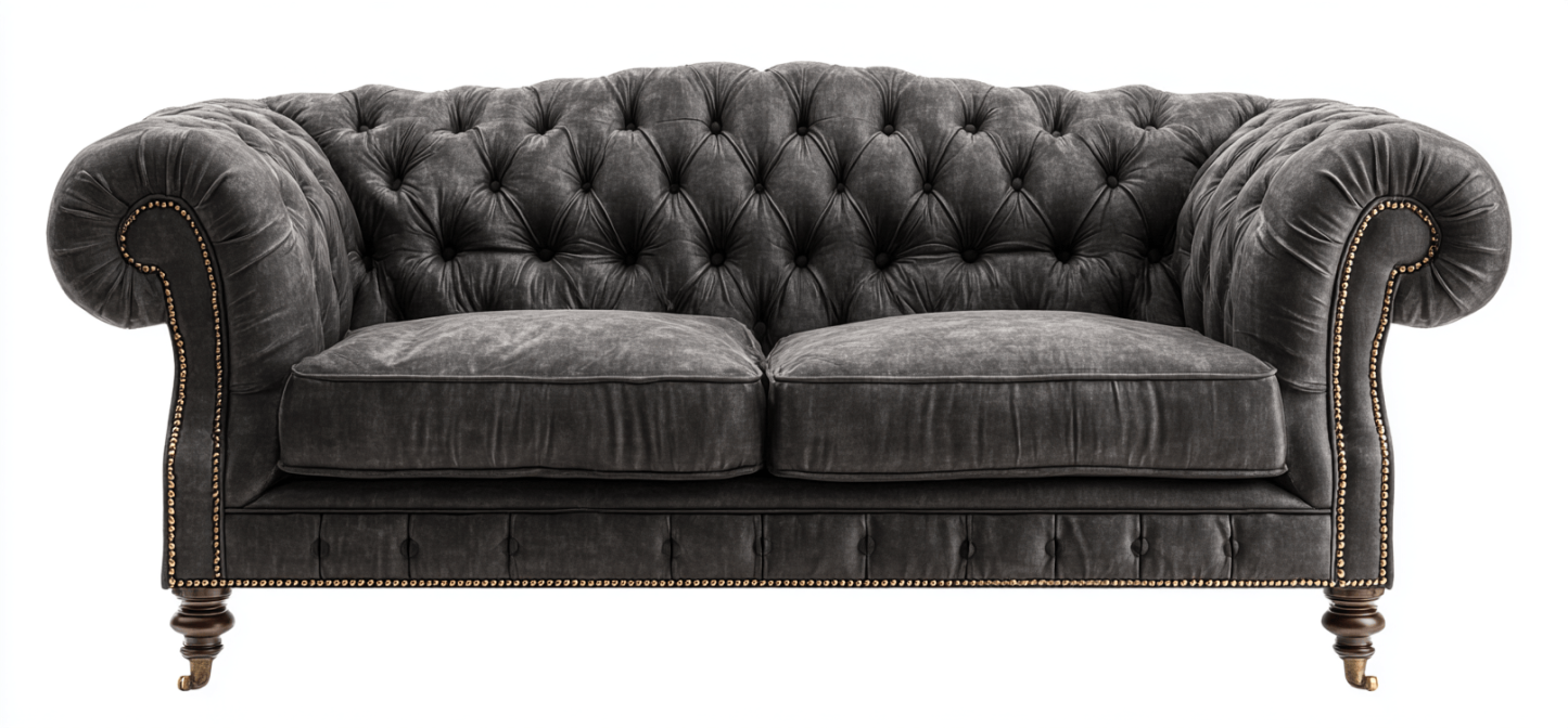 Canapé tissu 3 places 215×95×85 cm – velours gris anthracite – style Chesterfield capitonné-Shelterano
