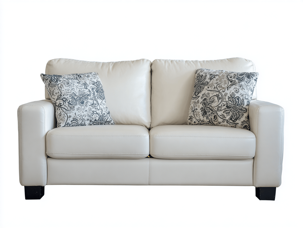 Canapé simili cuir 185×90 cm – blanc – style moderne avec coussins décoratifs à motifs-Shelterano