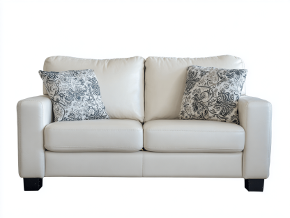 Canapé simili cuir 185×90 cm – blanc – style moderne avec coussins décoratifs à motifs-Shelterano