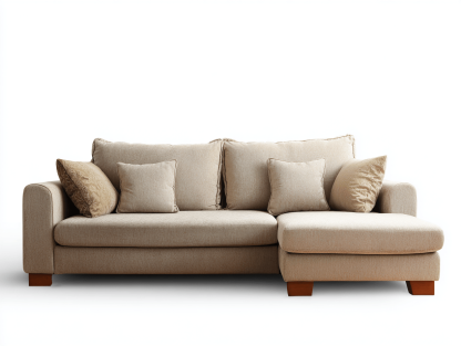 Canapé d’angle en tissu 280×160 cm – beige – avec coussins – style moderne-Shelterano