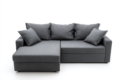 Canapé d’angle méridienne tissu 245×180 cm – gris – avec coussins décoratifs et fonction convertible-Shelterano