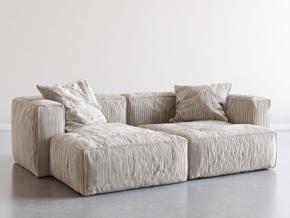 Canapé en tissu 240×160×85 cm – beige à rayures – style modulable contemporain avec coussins-Shelterano