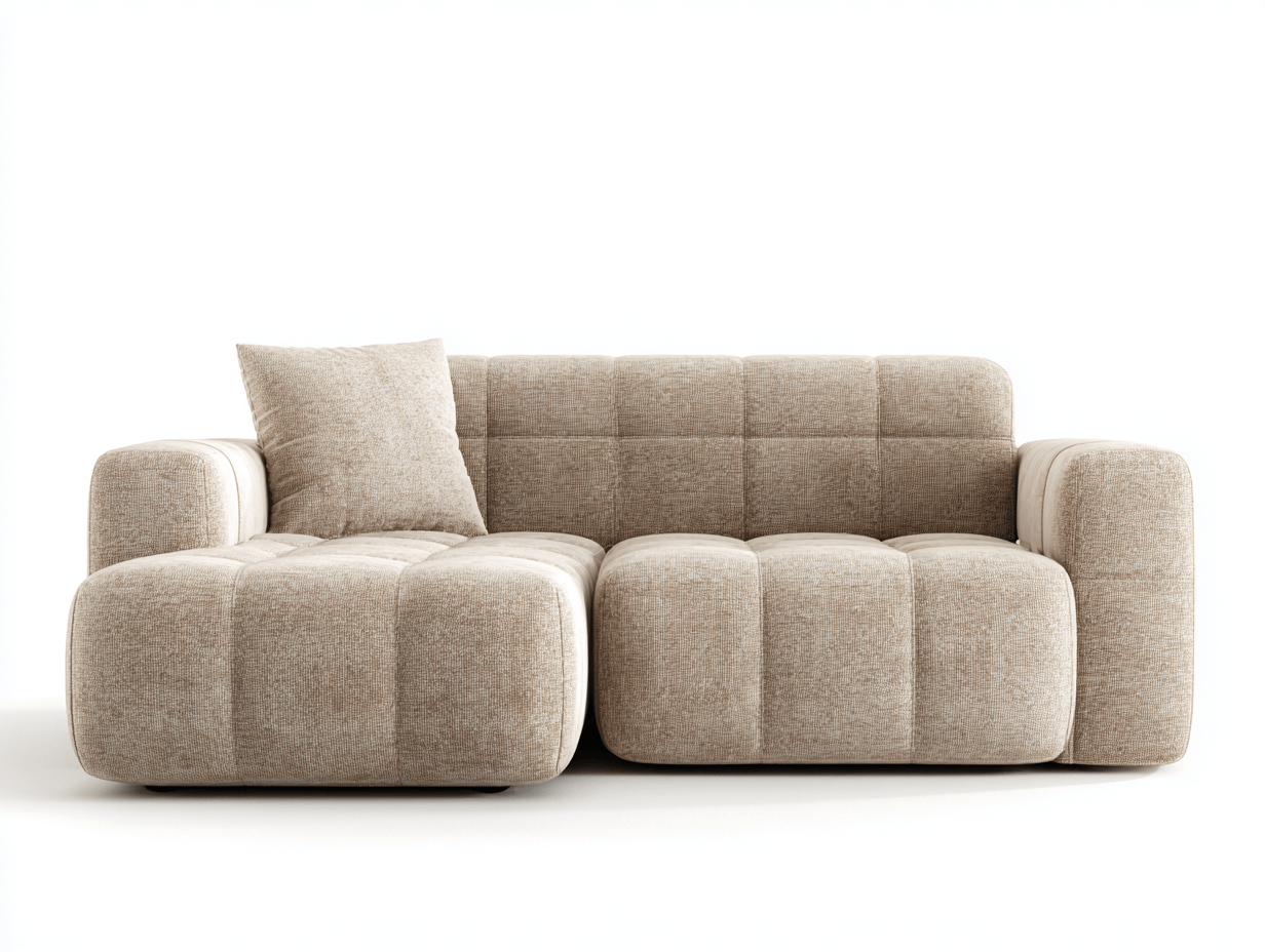 Canapé d’angle – tissu beige 220×155 cm – design moderne capitonné avec coussin-Shelterano