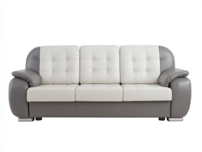 Canapé 3 places en simili cuir 210×90×95 cm – gris et blanc – assise capitonnée et accoudoirs rembourrés-Shelterano
