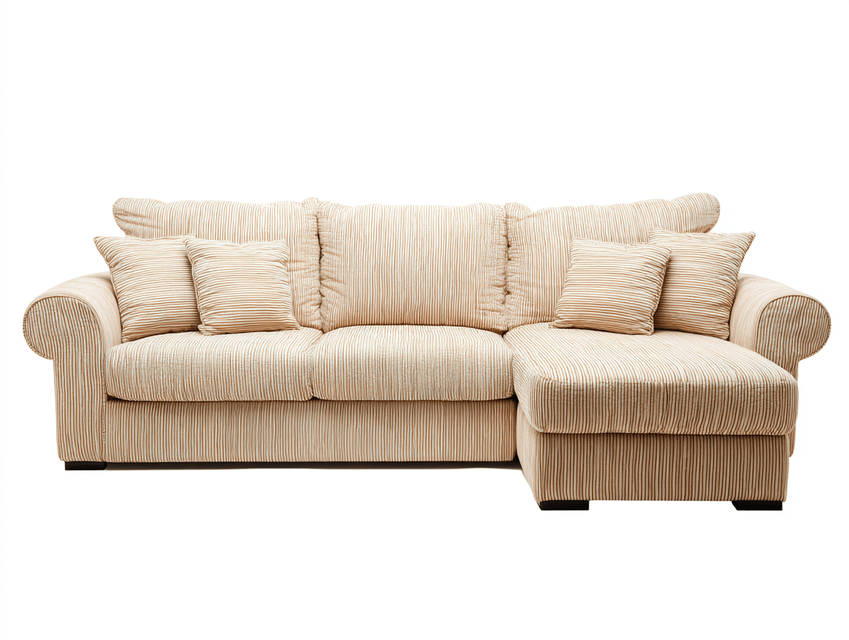 Canapé d’angle en tissu côtelé 280×160 cm – beige – avec coussins – style contemporain-Shelterano