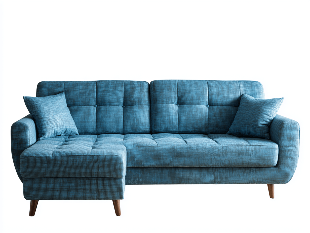 Canapé d’angle capitonné en tissu 235×150 cm – bleu – style moderne avec coussins-Shelterano