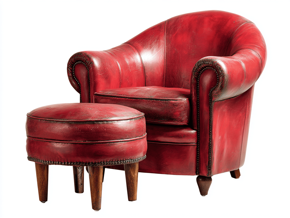 Fauteuil cuir avec repose-pieds 88×80×77 cm – rouge – style club vintage-Shelterano