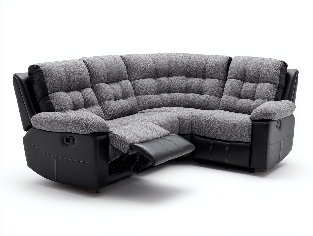 Canapé d’angle tissu et simili cuir 260×200 cm – gris/noir – avec fonction relax et coussins-Shelterano