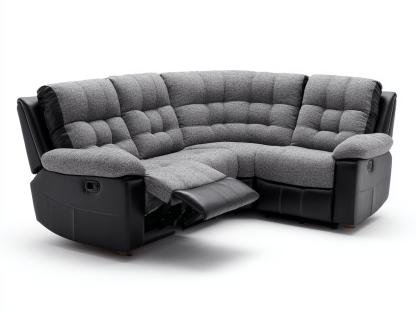 Canapé d’angle tissu et simili cuir 260×200 cm – gris/noir – avec fonction relax et coussins-Shelterano