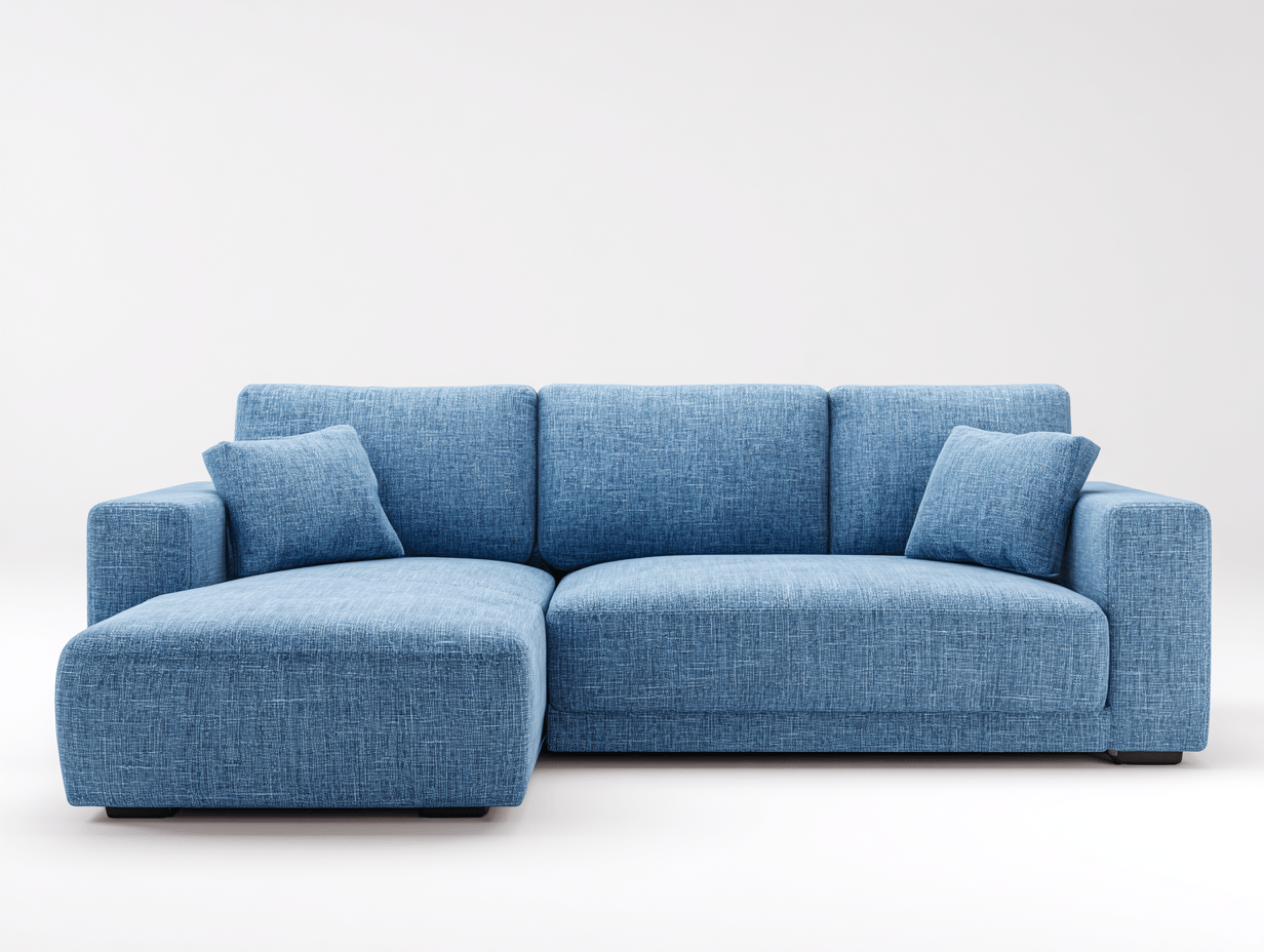 Canapé d’angle – tissu bleu clair 255×165 cm – design moderne avec coussins-Shelterano
