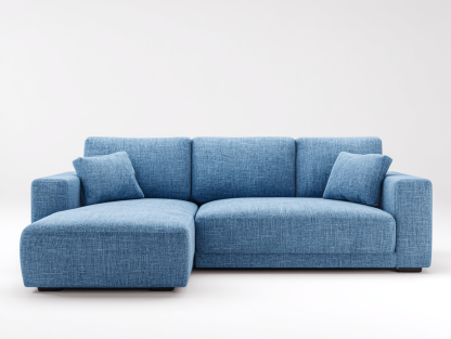 Canapé d’angle – tissu bleu clair 255×165 cm – design moderne avec coussins-Shelterano