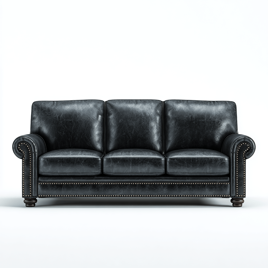 Canapé Chesterfield simili cuir noir 3 places 210×95×92 cm – accoudoirs roulés – clous décoratifs – style classique vintage-Shelterano
