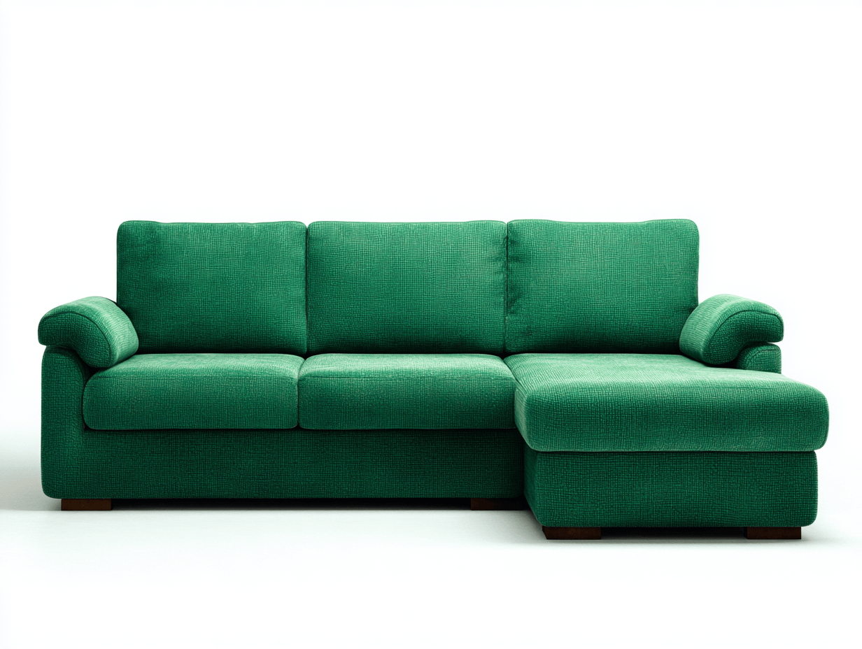 Canapé d’angle – tissu vert 265×170 cm – design contemporain avec accoudoirs rembourrés-Shelterano