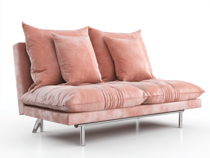 Canapé convertible tissu velours 150×95 cm – rose – avec coussins – style moderne-Shelterano