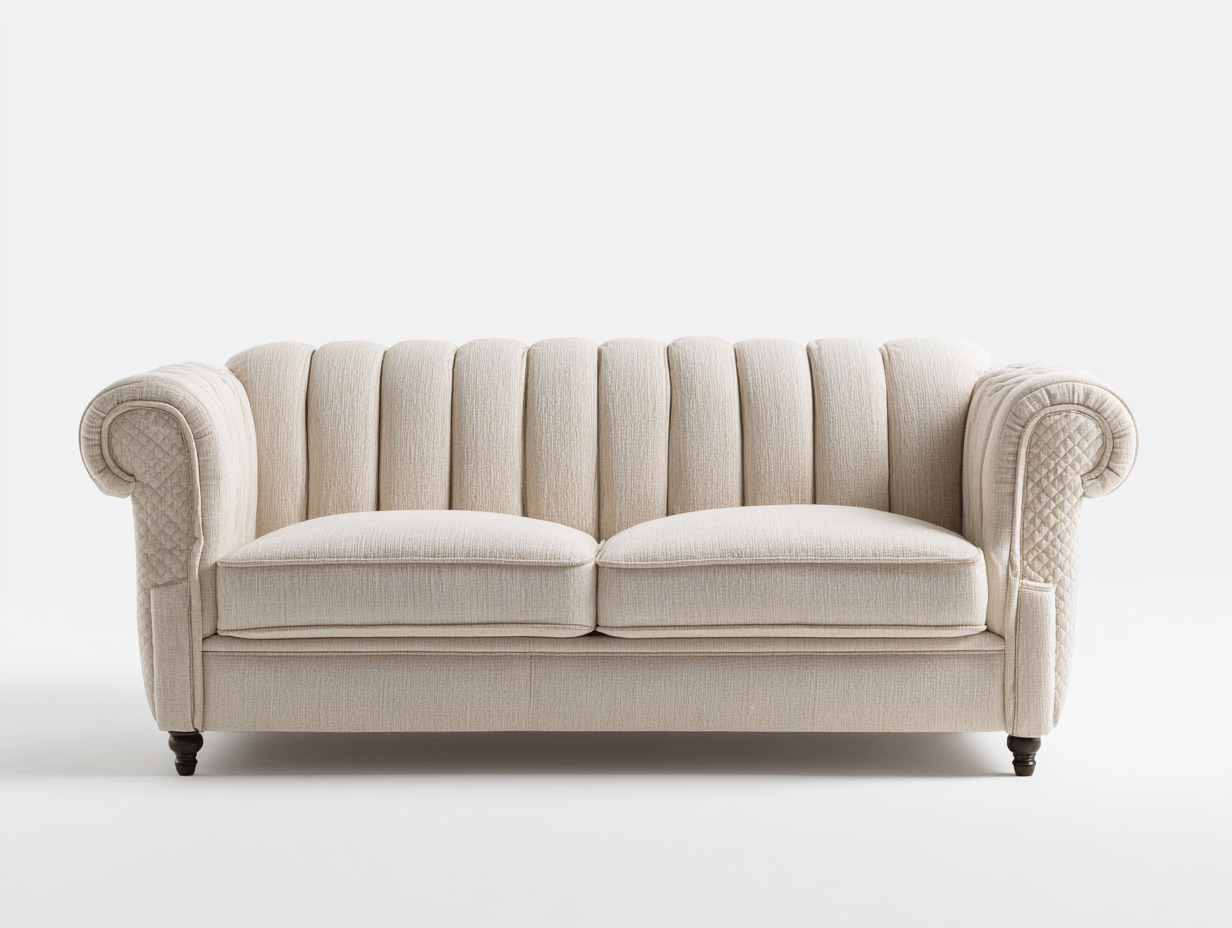 Canapé tissu 200×92 cm – beige clair – style classique avec accoudoirs capitonnés-Shelterano