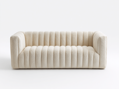 Canapé 3 places tissu bouclette 210×100 cm – crème – design moderne capitonné vertical-Shelterano