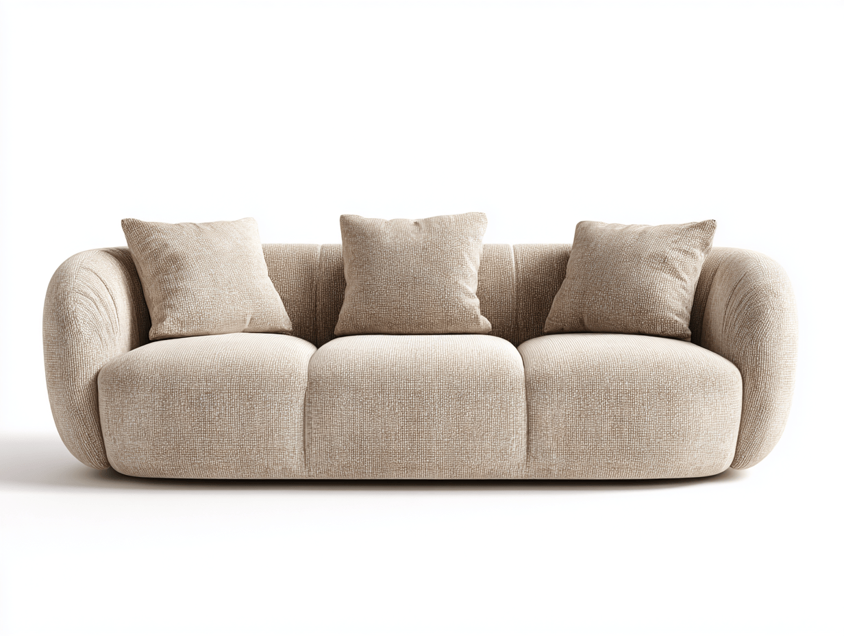 Canapé tissu 3 places 240×100×85 cm – beige – design arrondi moderne avec coussins inclus-Shelterano