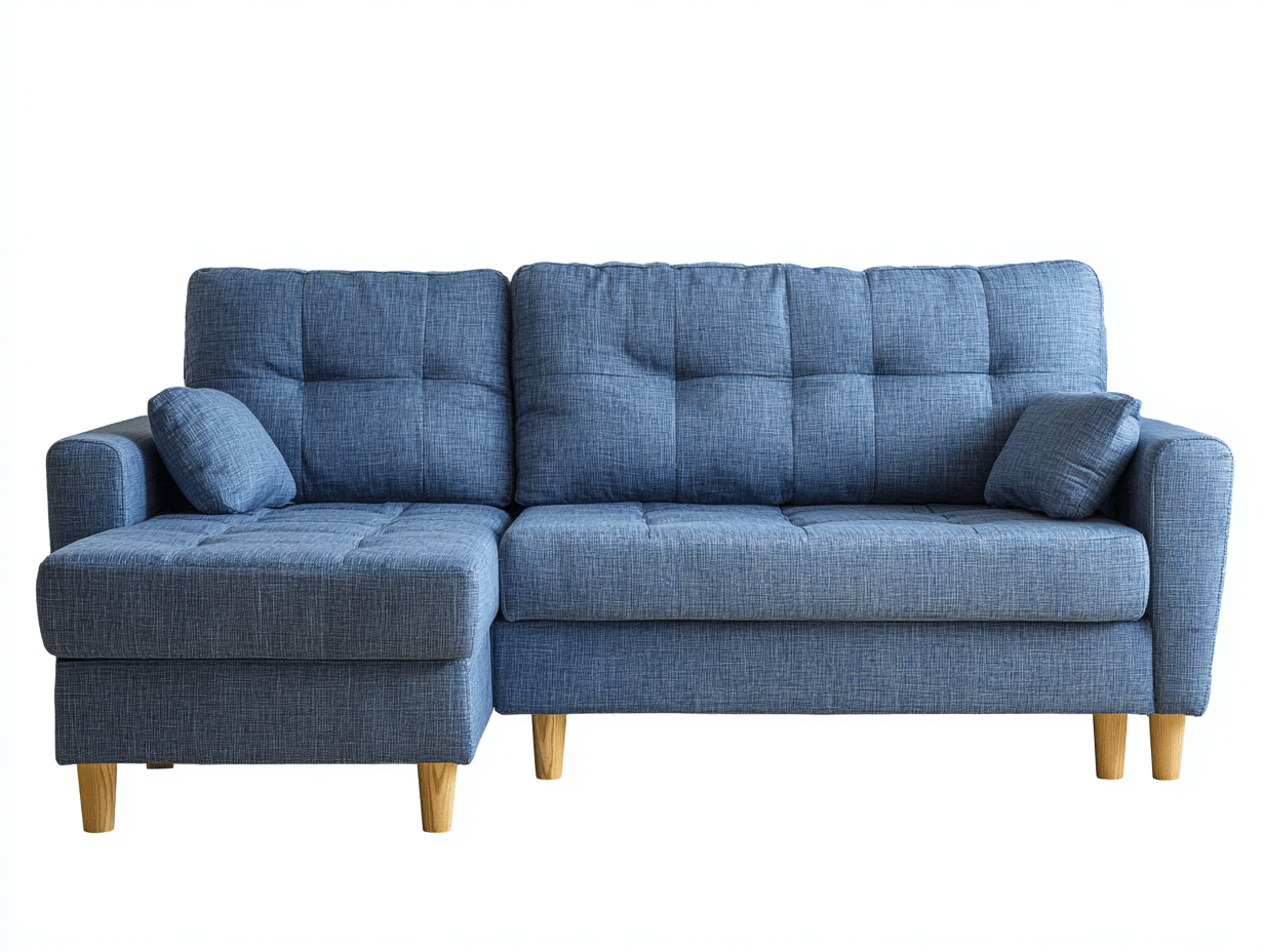 Canapé d’angle en tissu 230×150 cm – bleu – style moderne avec coussins-Shelterano